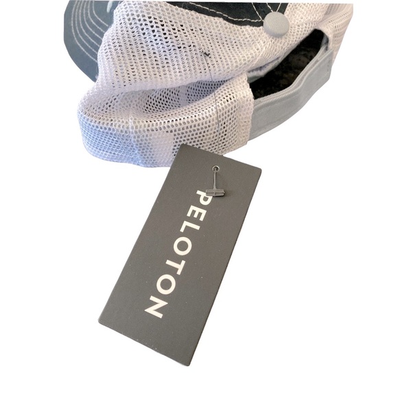 NEW! PELOTON Hat Frayed Stamp Front Mesh Back Adjustable Velcro Back Blue White - Picture 5 of 7